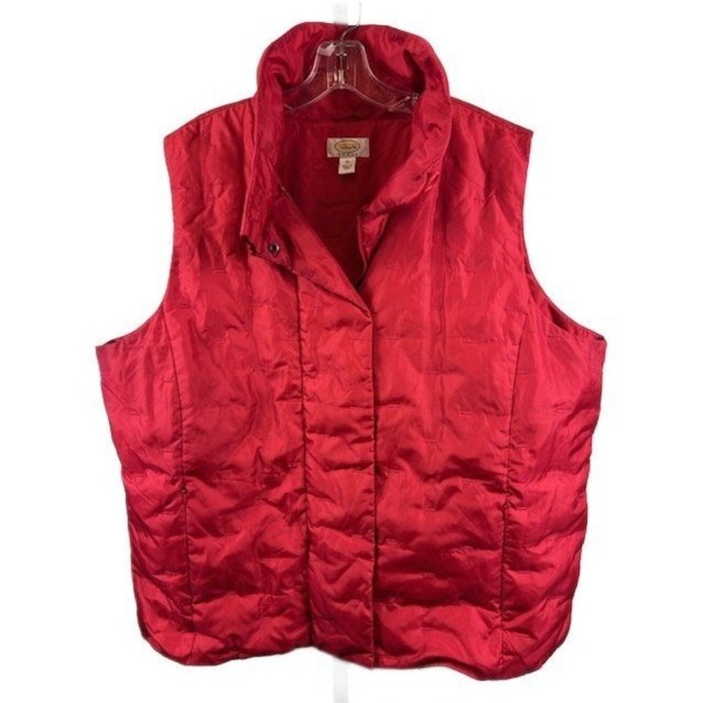 Talbots Down Puffer Vest Women's Plus Size 2X Red‎ Quilted Stand Collar Zip Snap